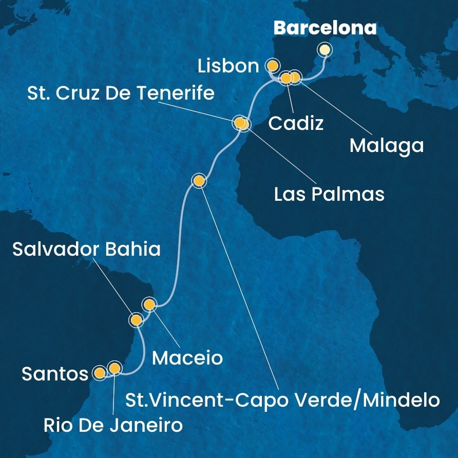 03NOV26 Costa Diadema Spain Portugal Canary Islands Cape Verde Brazil 